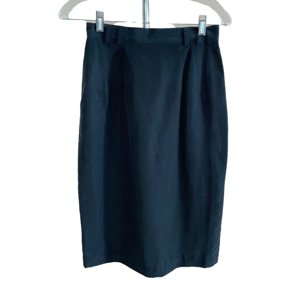 Vintage DG Studio Black 100% Silk Pleated Pencil Skirt Sz 8